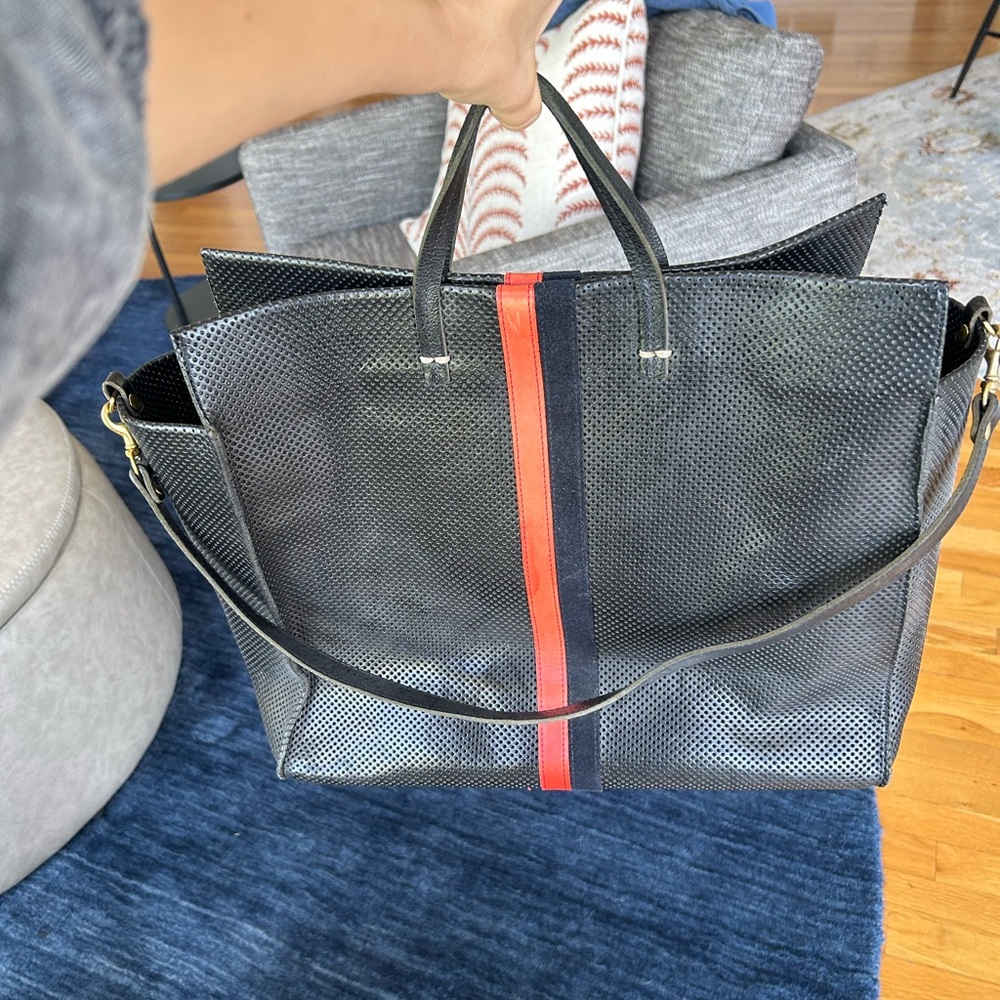 Clare V Simple Stripe Perforated Leather Tote